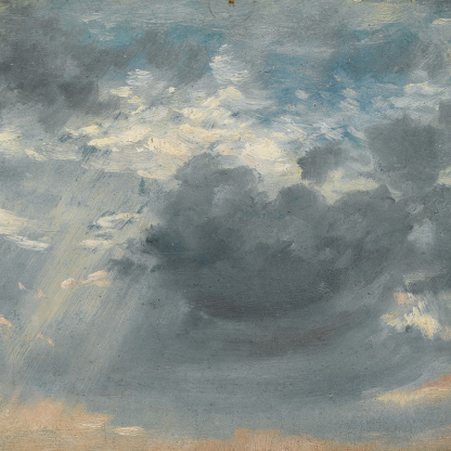 Constable's Sky Study with a shaft of sunlight painted in 1822. This image shows dark clouds with a ray of sunlight streaming through.